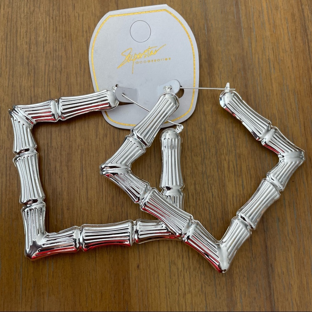 COPY - 80s 90s Retro Bamboo Silvertone Earrings